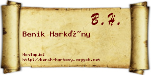 Benik Harkány névjegykártya